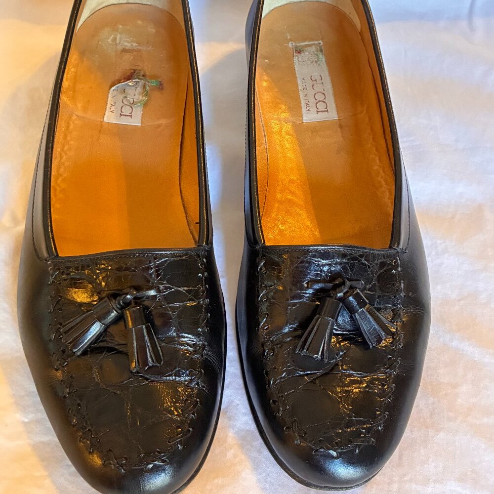 Men's Vintage Gucci Tassel Black Loafers Size 41